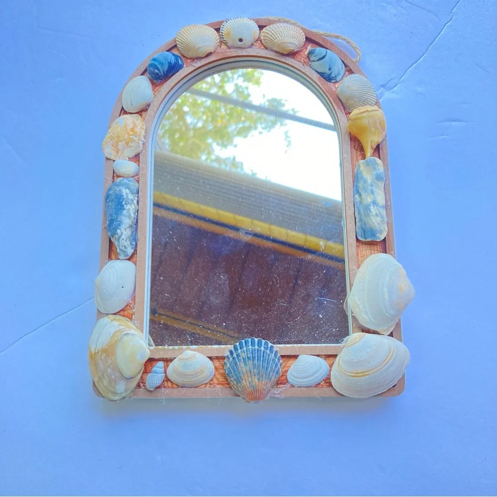 Seashell Arched Mirror Wall Decor with REAL Seashells 9 x 7 x 1 inches
